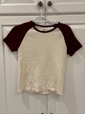 Brandy Melville Maroon & White Short Sleeved Top - Size S